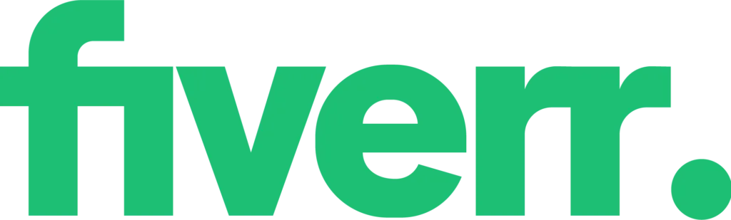 The Fiverr logo, designed by Sheharyar Siraj, features the word fiverr in bold, lowercase green letters on a dark green background.