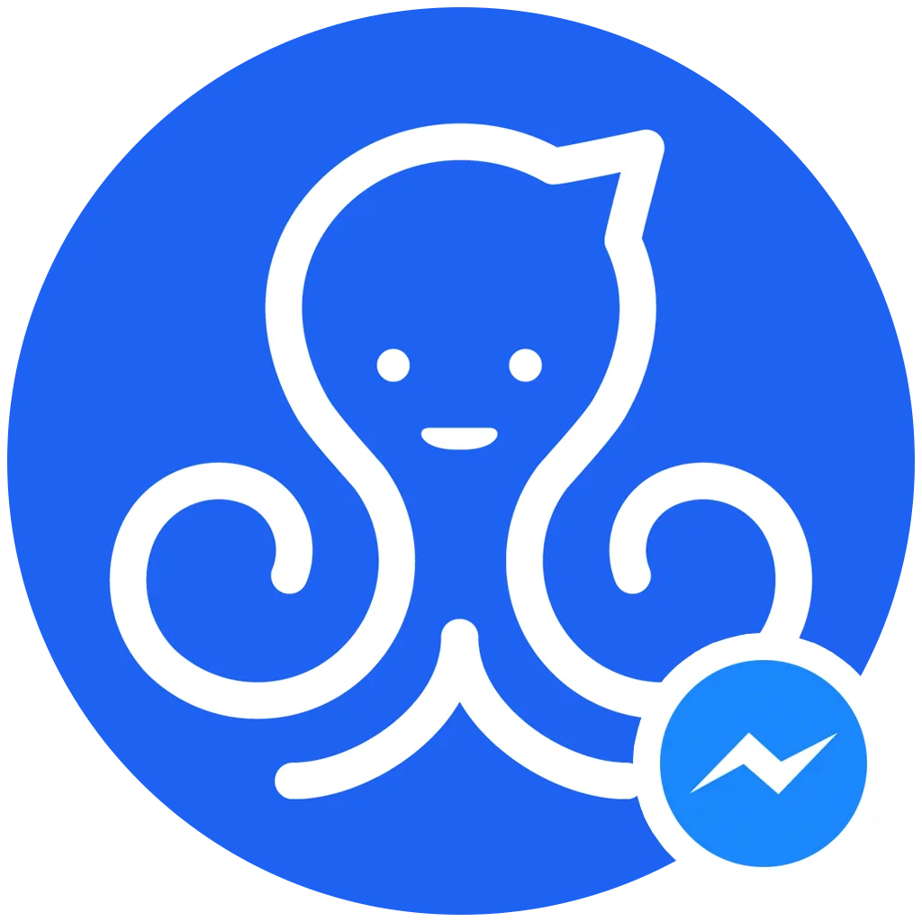 A simple white outline of a cheerful octopus graces a blue background, accompanied by the signature style of Sheharyar Siraj. A small messenger icon nestled at the bottom right completes this delightful scene.