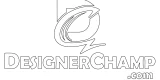 Logo of Designer Champ by Sheharyar Siraj features a stylized D with an arrow, above the text DESIGNERCHAMP in bold letters. The tagline below reads, Your First Impression is Lasting.